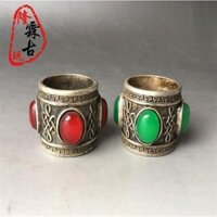 Nhẫn Ngọc Mã Lai Cổ Nam Ngọc Lục Bảo Hình Trứng Tây Tạng Bạc Kẻ Sọc Đồng Trắng Độc Đoán Full Thời Trang Nhẫn 3-26-14