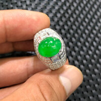 Nhẫn Ngọc Phỉ Thúy Xanh Myanmar, Vàng Trắng 14k, Vip , Luxury, Đẳng Cấp, MS61