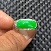 Nhẫn Ngọc Phỉ Thúy Xanh Myanmar, Mẫu Yên Ngựa, Vàng Trắng 14k, Vip , Luxury, Đẳng Cấp, MS62