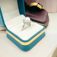 Nhẫn Ngọc Trai 10ly Khung Freesize Viền Đá Titan - Ngọc Trai Trường Thịnh