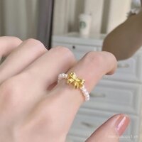 Nhẫn Ngọc Trai Vàng Nơ Công Chúa Đang Chạy Cho Phụ Nữ, Nhẫn Vàng Nguyên Chất 9999, Nhẫn Vàng Cứng 5D Đàn Hồi