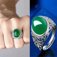 Nhẫn ngọc trắng mới dát thạch anh trắng ngọc tròn màu trắng ngọc bích tròn nhẫn nam