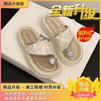 Nhẫn ngón chân nữ tuyệt đẹp, trang phục ngoài trời mùa hè 2025, dép bãi biển đế dày đa năng với đá rhinestone