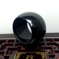 Nhẫn ngón tay cái mã não tự nhiên màu đen chalcedony nhẫn ngọc lấp lánh quà tặng trong suốt