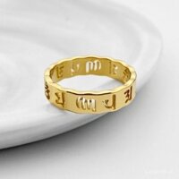 Nhẫn ngón út vận chuyển thời trang cá tính thần chú sáu ký tự bằng thép titan, nhẫn Nhẫn Vàng đơn giản rỗng không phai màu cho nam và nữ