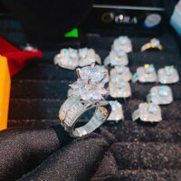 Nhẫn nữ 2 hàng xoàn bagguet hột cao màu trắng đẹp