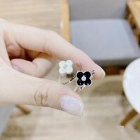 Nhẫn nữ bạc ta nhẫn 4 lá nhỏ sơn đen 2 mầu free size