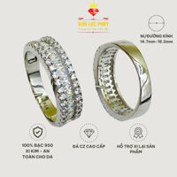 Nhẫn nữ bạc xi bạch kim mẫu xoàn full baguet, Nhẫn bạc nữ ngón cái, Nhẫn bạc xi vàng trắng đẹp đeo ngón trỏ - KIMLOCPHAT