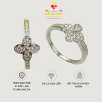 Nhẫn nữ bạc xi bạch kim, Nhẫn bạc nữ cỏ bốn lá, Nhẫn bạc xi vàng trắng đẹp đeo ngón trỏ - KIMLOCPHAT