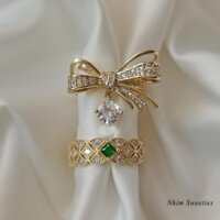 Nhẫn nữ đính đá Nhím Sweeties, nhẫn bạc nữ hình nơ lấp lánh sang trọng
