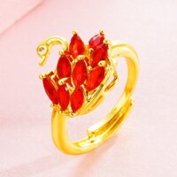 Nhẫn nữ hình con công bằng đồng thau mạ vàng 24k, kích thước có thể điều chỉnh