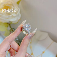 Nhẫn nữ hột cao đính đá paguet dáng tròn sang trọng, hợp kim xi. PTNACC