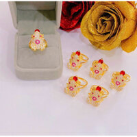 Nhẫn nữ kiểu con cóc ngậm đá đỏ mạ vàng 18