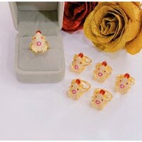 Nhẫn nữ kiểu con cóc ngậm đá đỏ mạ vàng 18 cao cấp mẫu mới cực đẹp