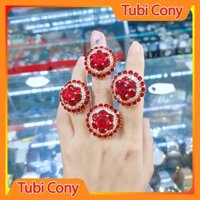 Nhẫn nữ mạ vàng kiểu hoa viền 6 viên đá màu đỏ mẫu 09.220922