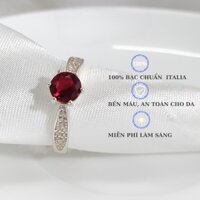 Nhẫn nữ, nhẫn bạc nữ đính đá Ruby Hồng Ngọc 100% bạc cao cấp S925 sáng đẹp, bền màu