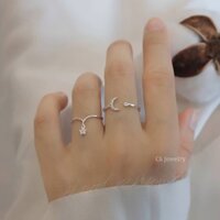 Nhẫn nữ nhẫn bạc s925 solitaire ngôi sao đính đá pha lê tua rua đeo ngón út Cá jewelry NB103