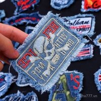 Nhãn quần áo vải có thể may logo Quần Jean vá rách miếng dán vải nhỏ cao cấp mẫu mỏng thêu hoa văn lớn