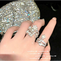 Nhẫn Sao Băng Bạch Tuyết Ngọc Trai Đá Quý Mở Nhẫn Phong Cách Mỹ Mạ Tinh Tế Vàng 18K Nhẫn Zircon