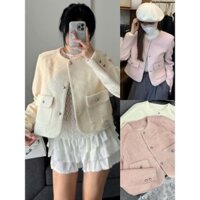 [NHẬN SAU TẾT] Áo dạ nữ A.689, Áo dạ lửng LÔNG XÙ cổ tròn phối 2 túi nắp đính khuy chất lông xù dày dặn - Shop Chấm Bi