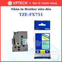 Nhãn siêu dẻo chống nước chịu nhiệt  Brother TZE-FX751 / Chữ đen, nền trắng / Khổ 24MM - Hàng chính hãng