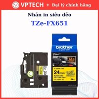 Nhãn siêu dẻo chống nước chịu nhiệt  Brother TZE-FX651 / Chữ đen, nền vàng / Khổ 24MM - Hàng chính hãng