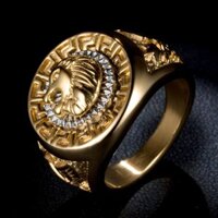 Nhẫn sư tử mạ vàng Punk 18K dành cho nam Dây đeo ngón tay bằng thép titan Quà tặng trang sức