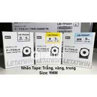 Nhãn tape 5mm, 9mm, 12mm (màu: Trắng, Vàng, Trong) dùng cho máy in đầu cốt LM-550A, LM-550E chính hãng MAX JAPAN