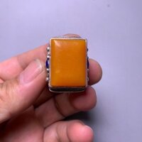 Nhẫn Tây Tạng Đồ Cũ Sáp Ong Kẻ Sọc Đôi May Mắn Vuông Nhẫn Mặt Mở Bạc Nguyên Chất Nhẫn Nam 2.16