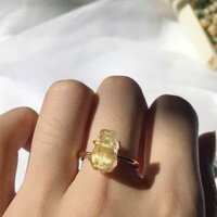 Nhẫn thạch anh tóc vàng bọc bạc mạ vàng BKSTCN-9095