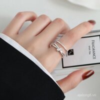 Nhẫn thắt nút bạc 925 cho phụ nữ, nhẫn ngón trỏ sang trọng nhẹ, dây đơn giản, nhẫn mở, thiết kế nhẫn đuôi độc đáo