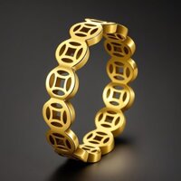 Nhẫn thép titan cho phụ nữ, nhẫn tiền may mắn bằng đồng và thép không gỉ 18K vàng vintage cao cấp nhẹ nhàng, nhẫn đuôi ngón trỏ cho phụ nữ LWF5