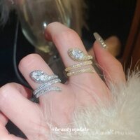 Nhẫn thời trang mạ vàng thật nhiều lớp zircon đầy đủ hình rắn nhẫn mở cho phụ nữ thiết kế niche cảm giác nhẫn ngón trỏ sang trọng nhẹ nhàng cảm giác cao cấp trang sức quà tặng
