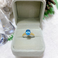 Nhẫn thời trang nữ bạc 925 đính đá topaz xanh dương hột 7*9mm NSSRBT027