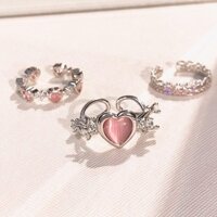 ✶✐▽Nhẫn tình yêu kim cương hồng nữ ins niche thiết kế cao cấp mở ngón trỏ nhẫn gai nhẫn mới 2023