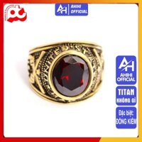 Nhẫn titan nam thời thượng trang điểm đẹp inox thép không gỉ kiểu nhẫn mỹ  mạ vàng trangsucpt đá đỏ PTNNA221