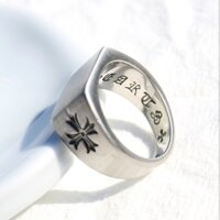 Nhẫn Titan trắng mặt vuông, hình thánh giá, khắc chữ, cá tính cho Nam