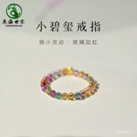 Nhẫn Tourmaline cho Phụ Nữ Nhẫn Hạt Pha Lê Cầu Vồng Thiết Kế Niche Nhẫn Cặp Đôi Nhẫn Hạt Tourmaline Xanh Hồng