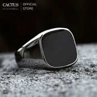 Nhẫn trơn đính đá đen lục giác độc đáo, thép titan không gỉ - Cactus Accessoriess
