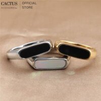 Nhẫn trơn mặt chữ nhật khảm xà cừ, thiết kế unisex, thép titan không gỉ - Cactus Accessoriess