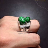 Nhẫn tỳ hưu ngọc jadeit mix bạc nam