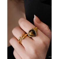 Nhẫn vàng đá mắt hổ tự nhiên hình học châu Âu và Mỹ cao cấp cho phụ nữ, không phai màu, điều chỉnh cho ngón trỏ và ngón giữa, có thể xếp chồng lên nhau