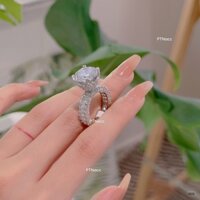 Nhẫn xi bạch kim 4 chấu hột chủ to 9li siêu sáng .PTNACC.