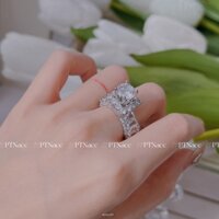 Nhẫn xi bạch kim đế vuông, nhẫn nữ hột cao đính đá paguet .PTNACC.