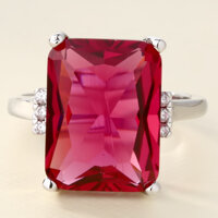 Nhẫn xoàn, Phong cách Âu Mỹ, chất liệu hợp kim tráng Platin, đính đá Zircon, mẫu Luxi green 008, Kèm túi đựng Trang sức Cung Hỷ - Đỏ - 7-USA