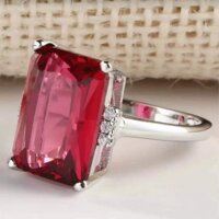 Nhẫn xoàn, Phong cách Âu Mỹ, chất liệu hợp kim tráng Platin, đính đá Zircon, mẫu Luxi green 008, Kèm túi đựng Trang sức Cung Hỷ - Đỏ - Size 9USA