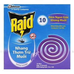 Nhang thơm trừ muỗi Raid 10 khoanh hương lavender 120g