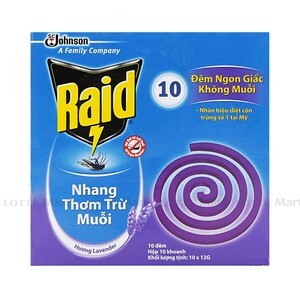 Nhang thơm trừ muỗi Raid 10 khoanh hương lavender 120g
