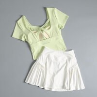 [Nhanh khô] Áo cầu lông Váy Tennis Bộ đồ thể thao nữ Mùa hè Phong cách mới Chạy bộ buổi sáng Quần áo tập thể dục khô nhanh Tay ngắn Yoga