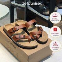 [Nhập mã DETATABA giảm ngay 20k cho đơn 99k]Dép birken Detaunisex dép đế trấu nam nữ xỏ ngón da PU màu bò